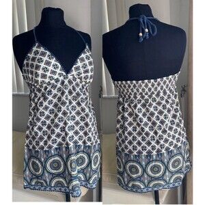 Self Esteem Mini Sun Dress Beach Plunge Neck Smocked Backless M